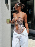Sexy Brown Leopard Print Swimwear 2026 Women Metal Ring Linked Hollow Out Bandage Cross Bathing Suit One Piece Swimsuit Monokini