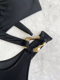2026 New Sexy Hollow Out Women's Swimsuit Halter Lace-up Bodysuit Cross Bandage Backless Swimwear Push Up Bathing Suit Beachwear