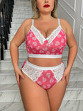 New Arrival Plus Size Ditsy Print Lingerie Set Sexy Minimizer Bra Cami Side Support Thin