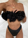 2025 New Sexy 3D Flower Mesh Ruffled Swimsuit High Waist bikini Women Bandeau Swimwear Female Two Pieces Bikini set Bathing Suit
