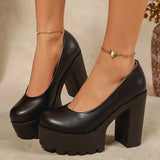 2026 Fashion Chunky Platform Pumps Women Black Super High Heels Pu Leather Loafers Woman Plus Size 43 Office High Heel Shoes