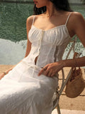 Foridol Summer White Dress Set Women 2pcs Matching Set Skirt Outfits Spaghetti Strap Top+skirt Set Vacation Beach Dress 2025