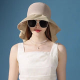 Women's Sun Hat with Neck Flap Solid Stylish Foldable Wide Brim Beach Hat for Outdoor Hiking