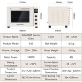 SUNATUR Home Electric Oven 40L 1800W Convection Hot Air Circulation Oven Multifunctional Pizza Cake Bread Baking Machine