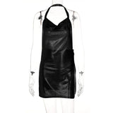Sexy Hot Girl Slim Halter Neck Mini Dress Fold V-neck Low Cut Backless Bodycon Slit Short Dresses Streetwear Lady Party Vestidos