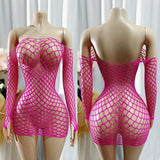 1 PC Women Sheer Mesh Long Sleeve Beach Cover Up Sexy See-Through Fishnet Bodycon Dress for Summer No Bikini Included