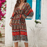 Printed Long Sleeve Crochet Knitted Cardigan Tunic Beach Cover Up Cover-ups Beach Dress Beach Wear Beachwear Female Women K7203