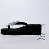 Shiny Sequins Decor Wedge Flip Flops for Women Luxury Open Toe High Heel Sandal Woman 2025 Vacation Beach Non Slip Slides Female