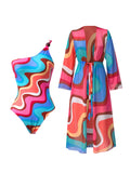 Sexy Off Shoulder Colorful Women One Piece Swimsuit With Beach Cover Ups Fashion Lady Bikini Swimwear Bathing Suit Beachwear