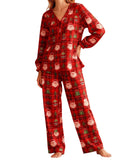 Women Christmas Pajamas Long Sleeve Tie-up V Neck Tops and Pants Loose Fall Winter Two Piece Loungewear