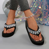 Luxury Rhinestone Wedges Slippers Women 2025 Summer Lightweight Platform Flip Flops Woman Plus Size 36-43 Clip Toe Beach Sandals