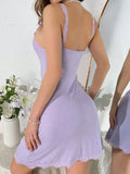 Summer Ribbed Jacquard Nightgown Women Nightdress Lace Trim Slim-Fit Straps Mini Dress Sleepwear Sexy Elegant Nighties