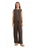 Women’s 2 Piece Summer Pant Outfits Sleeveless Plaid/Stripes Print Tank Tops + Pants Set Casual Streetwear