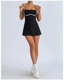 Women's Tennis Dress Summer Sleeveless Pink Contrast Workout Yoga Dresses Build in Shorts Fashion Tight Fitting Skirts Suit