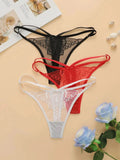 3 pieces of lace transparent multi-color combination high-quality butterfly embroidery thong sexy low waisted thong C304
