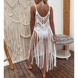 3 Colors Hollow Out Fringe Tassel Knitted Crochet Tunic Beach Cover Up Cover-ups Beach Dress Beach Wear Beachwear Female V3847