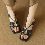 2026Summer New Model Fashion Middle Heeled Women's Sandals Black Buckle Open-toe Comfortable Hollow-out Women's Shoes High 3.5cm