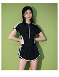 New Women's Swimsuit, One-piece Coverage Slimming Effect  Conservative Sports Style Hot Spring Flat Leg Pants Swimsuit Plus Size