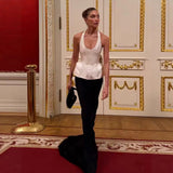 Women's Fashion Casual Halter Neck Slim-Fit Cream White Halter Neck Corset Top With Hem Sleeveless Waist Blouse For Women TTLD