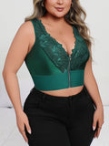New Arrival Plus Size Dark Green Sexy Embroidered Lingerie, Plunge Push-up Bra with Front Zip
