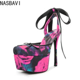 New Design Platform Women High Heeled Sandals for Woman's Square Toe Butterfly-Knot Ankle Riband Thin Heels Shoes Mujer Pumps
