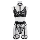 Toucheart Sexy Mesh Patchwork Halter Bra Set For Women Solid Color Hot Girl Girdle Garter Belt Micro See-through Underwear Set