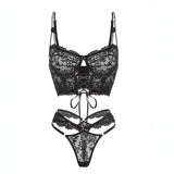Bra Brief Sets Female Transparent Sexy Romantic Lingerie Black Lace Underwear Flowers Sensual See Through Erotic Sets