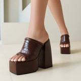 Sexy High Heels Women Slippers Platform 2026 Summer Slides Mules Shoes Leather Black White Red Sandals Large Size Brand