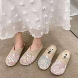 Breathable Mesh Linen Slippers For Women Summer Flat Shoes Anti-slip Female Indoor Outdoor Slides Office Lady Walking Sandals