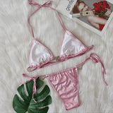 Bikini 2026 Sexy Heart-shaped Rhinestone Tassel Shining Fabric Solid Swimwear Swimsuit Women Bikini Set Bathing Suit Bikini Luxe