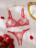 European and American erotic lingerie love lace print Valentine's Day pure desire push-up bra set