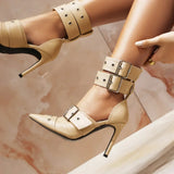 2026 Spring Fashion New Sexy Nightclub Party Pointed Toe Metal Buckle Decorated High Heel Shoes Women's Shoes Size 34-48
