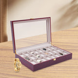 Wine-red MDF 44*29.5*9.7cm 24 Watch Box Glass Cover Watch Storage Box Retro Display Storage Box.