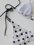 Ladies Black White Polka Dot Print Bikini Set Two-Piece Sexy Strap Backless Design Beach Vacation Swimwear Collection