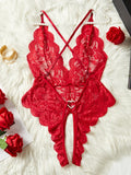 Blue Sexy Open Cross Women Bodysuit Crotchless Temptation Adult Sex Lingerie Lace V-neck Erotic Underwear Teddy Sexual Clothing