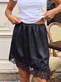 Women's Lace Midi Skirt Elastic Waist Loose Fit Asymmetric Hem Knee Length Skirt for Party Work Daily Wear Elegant Satin