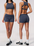 Tight Yoga Clothes Women Speed Drying Shock-absorbing Sports Vest Fitness Suits Outwear Gym Flip Waist Shorts Workout Clothes