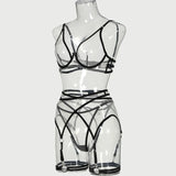 Toucheart 4 Piece Set Bra Set Nude See-Through Mesh Contrasting Color Hemmed Sexy Underwear For Women Girdle Garter Belt Suit