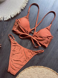 2026 Cross Back Hollow Out Bikini Women Swimsuit Female Swimwear Two-pieces Bikini Set High Cut Bather Bathing Suit Swim Lady