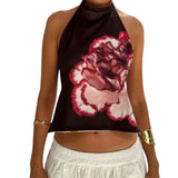 Women Halter Tops Sleeveless Backless Dots/Flower Print Summer Vest for Club Party Summer Tank Top