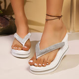 Women Wedges Flip Flops Summer Platform Shoes Indoor Street Bling Slippers Round Toe Mid-Heel Slip On Female Leisure Sandals