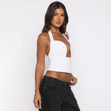 FDYOUI Sexy Hollow Out Corset Tops for Women Halter Backless Bandage Skinny Camisoles Lady White Black Cropped T-shirt Clubwear
