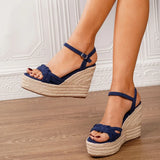 2025 Leisure Big Size 43 Summer Platform Espadrilles Sandals Women Ankle Strap 11.5cm High Heels Party Comfortable Wedges Shoes