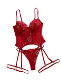3PC Set Women's Lingerie with Garter Belt Floral Lace Sexy Bra And Panties Push up Triangle Pants Sleepwear Fun Intimate Wear