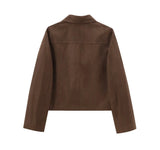 Foridol Buttons Brown Suede Jacket Autumn for Women Pockets Casual Turn Down Collar Short Jacket Femme Veste Chic New Coat