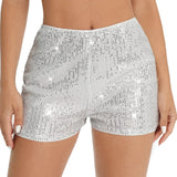 Women Sequin Shorts Elastic High Waist Sparkly Glitter Straight Short Pants Sexy Club Hot Pants Summer Streetwear