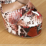 Summer Snake Pattern Peep Toe 16cm Ultra-high Heels Sexy Platform Nightclub Slippers Ladies Sandals Mules Slides Shoes 36-42 New