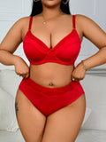 Plus Size Minimizer Lingerie Set, Sexy Red Smooth Seamless Wire-free Support Bra