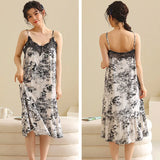 Summer Pajamas Lace Sling Camisolas Night Dress Plus Size Modal Lingerie Sleep Dress for Women Nightgown Retro Sexy Dress