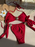 Metal Shell Halter Strappy High Cut Bikini Female Swimsuit Women Swimwear Two-pieces Bikini Set Bather Bathing Suit Swim Lady
